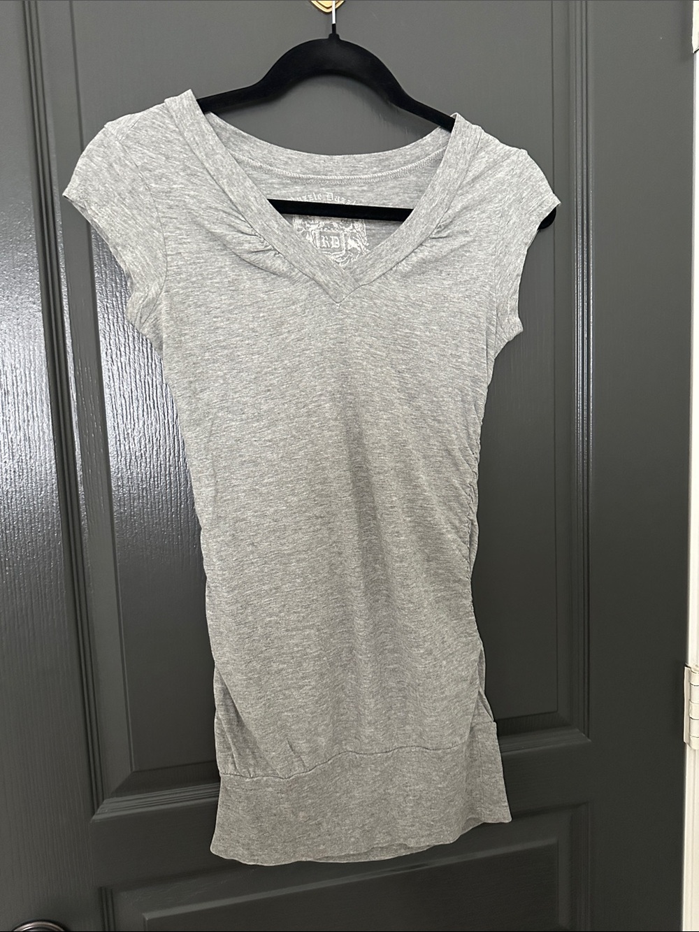 Vintage Gray V-Neck Short Sleeve Women’s Top